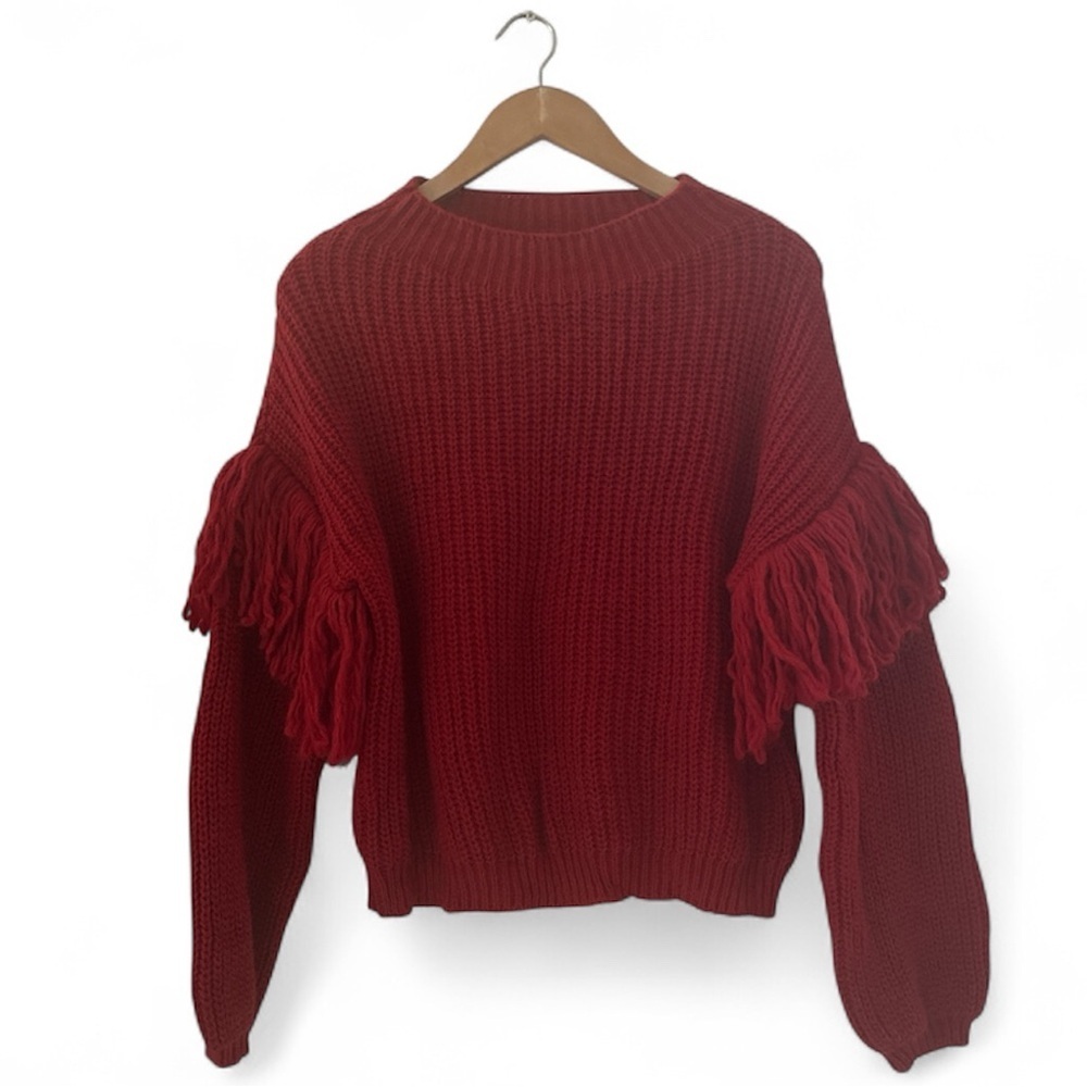 Maison Pholya Red Fringe Long Sleeve Sweater sz M